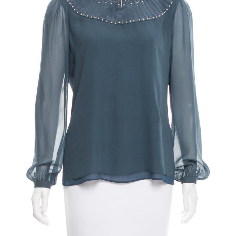 Tory Burch Teal Sheer Blouse